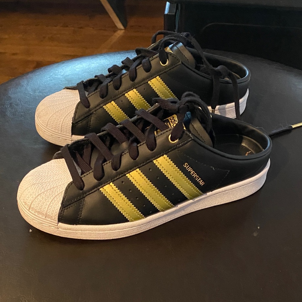 Adidas Superstar Black with Gold Stripes